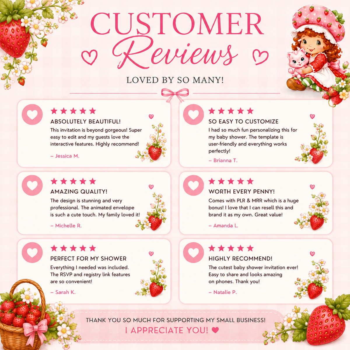 Strawberry Baby Shower Invitation | Editable Canva Template | PLR MRR Digital Download