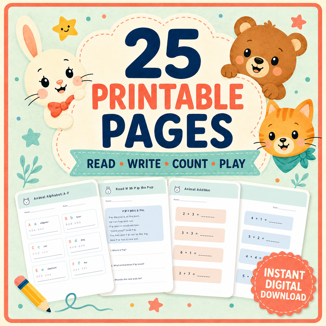 Cute Animal Learning Pack for Ages 5–6