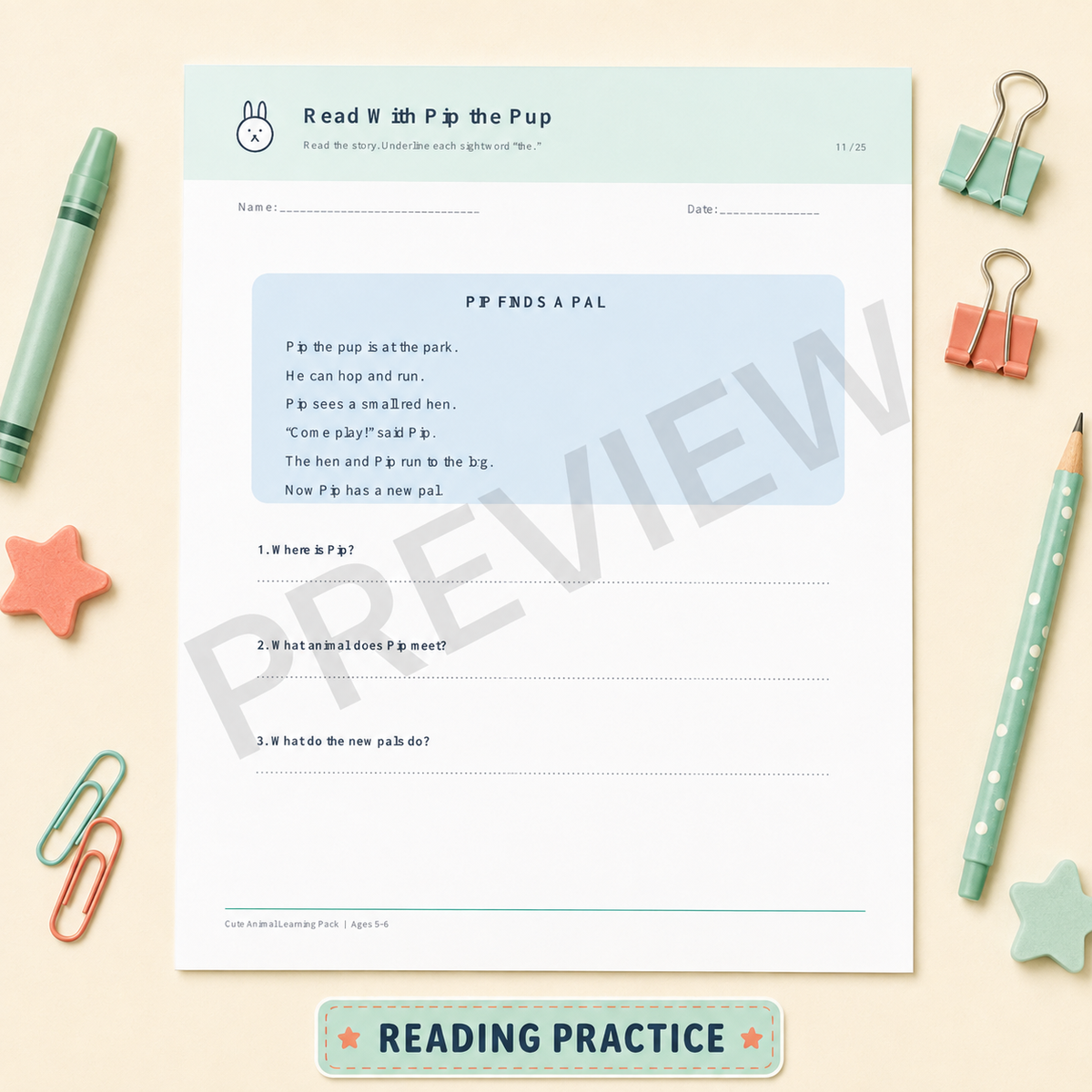 Cute Animal Learning Pack for Ages 5–6