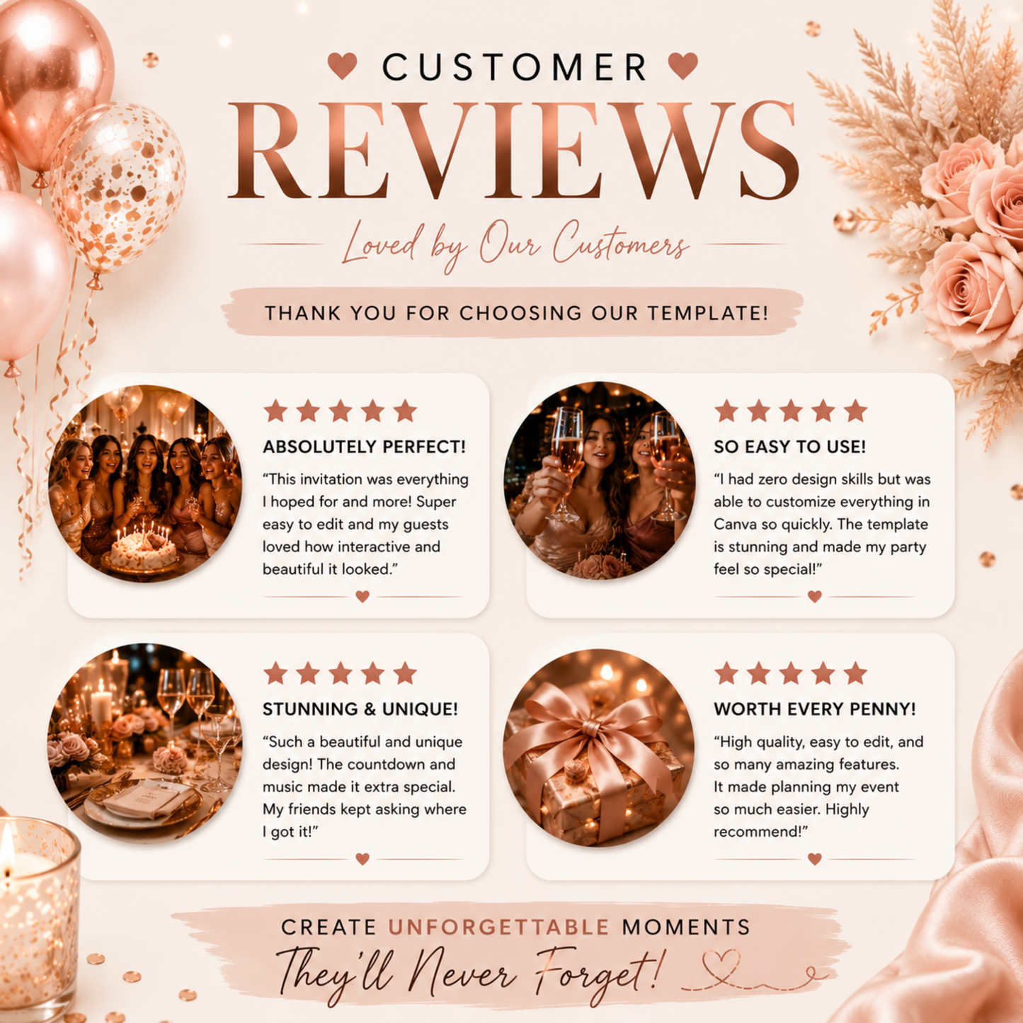30th Birthday Invitation Template | Editable Rose Gold Canva Invite | Animated Digital Download | PLR MRR
