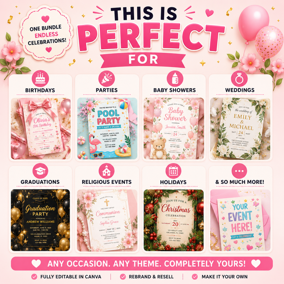 50 Editable Invitation Templates Bundle | PLR MRR Included