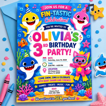Ocean Shark Birthday Invitation | Animated Canva Template