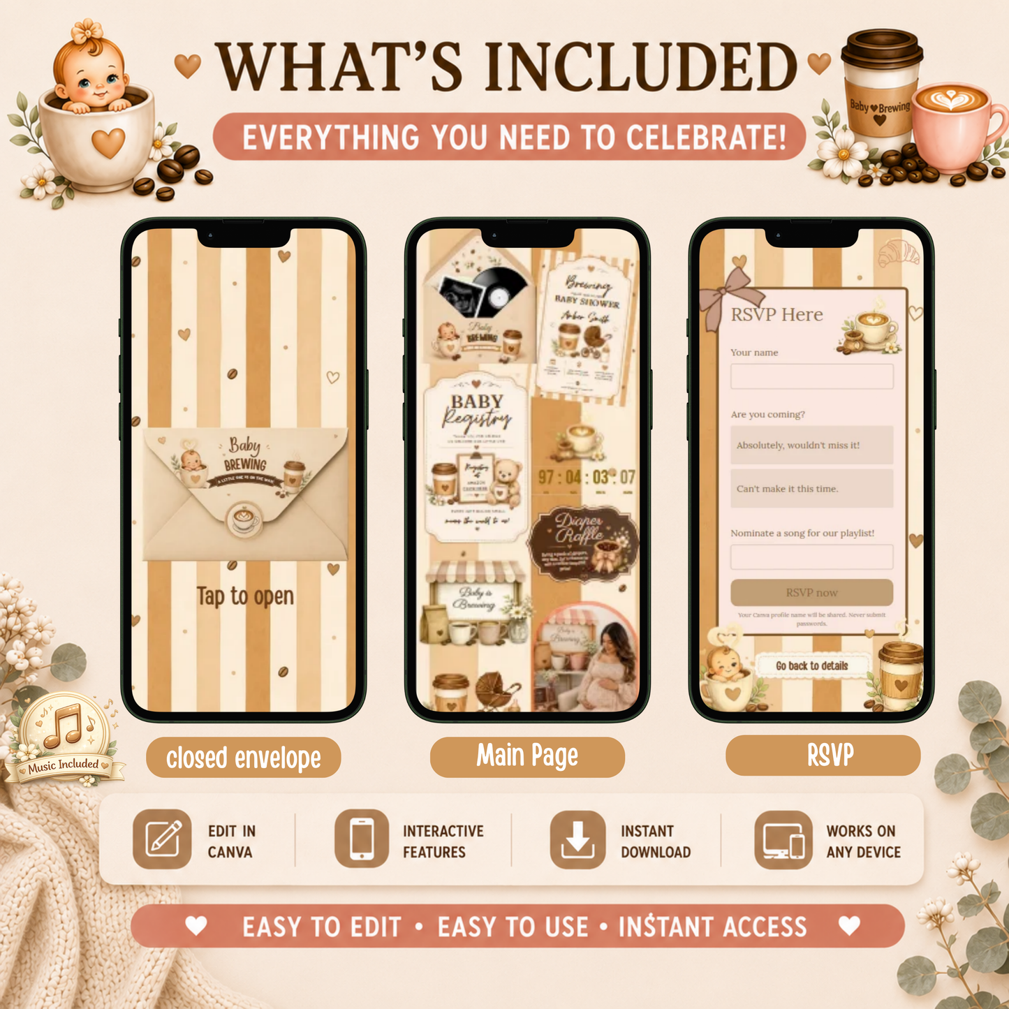 Baby Brewing Interactive Baby Shower Invitation | Editable Canva Template | PLR & MRR