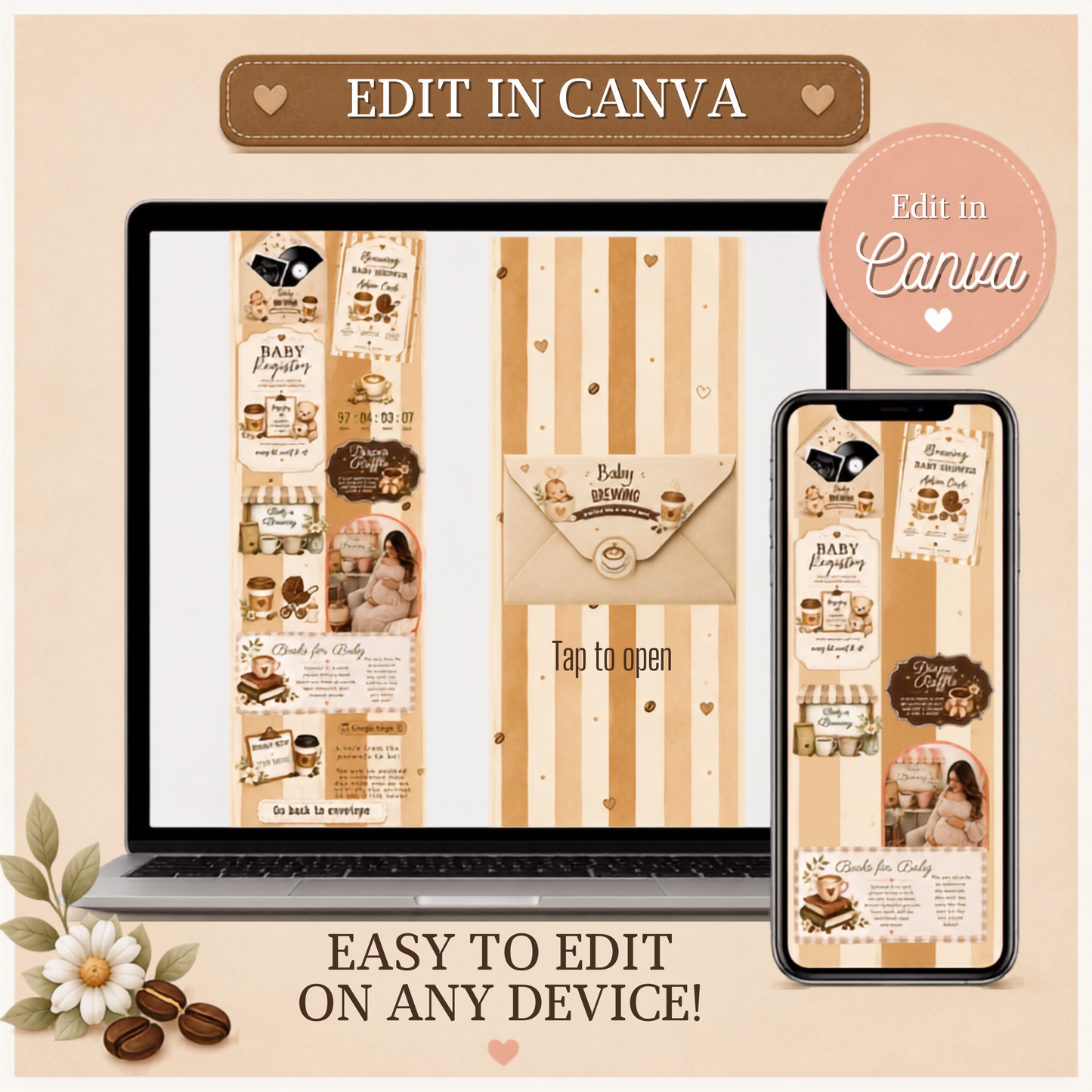 Baby Brewing Interactive Baby Shower Invitation | Editable Canva Template | PLR & MRR