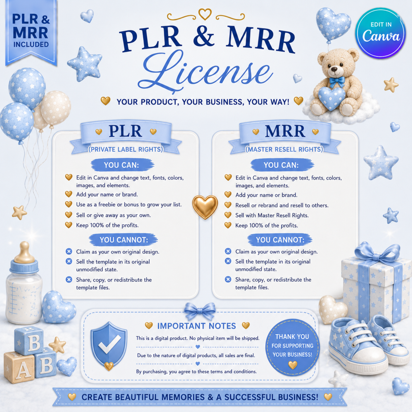 Interactive Baby Boy Shower Invitation | Editable Canva Template with Music | PLR MRR