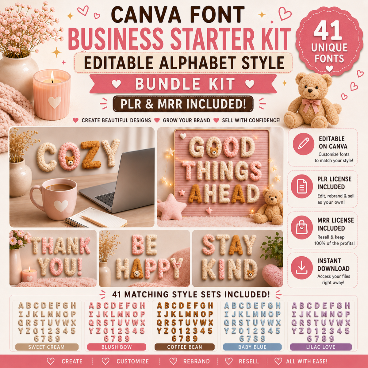 Canva Editable Alphabet Font Styles | 41 Styles, PLR, MRR (Digital Download)
