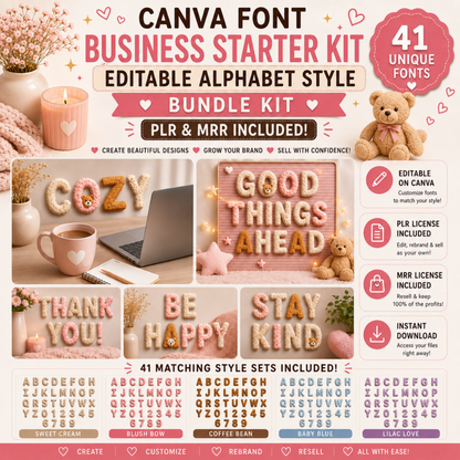 Canva Editable Alphabet Font Styles | 41 Styles, PLR, MRR (Digital Download)
