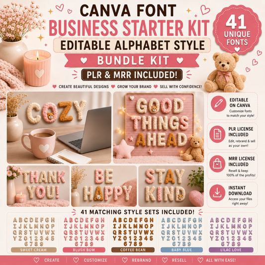 Canva Editable Alphabet Font Styles | 41 Styles, PLR, MRR (Digital Download)