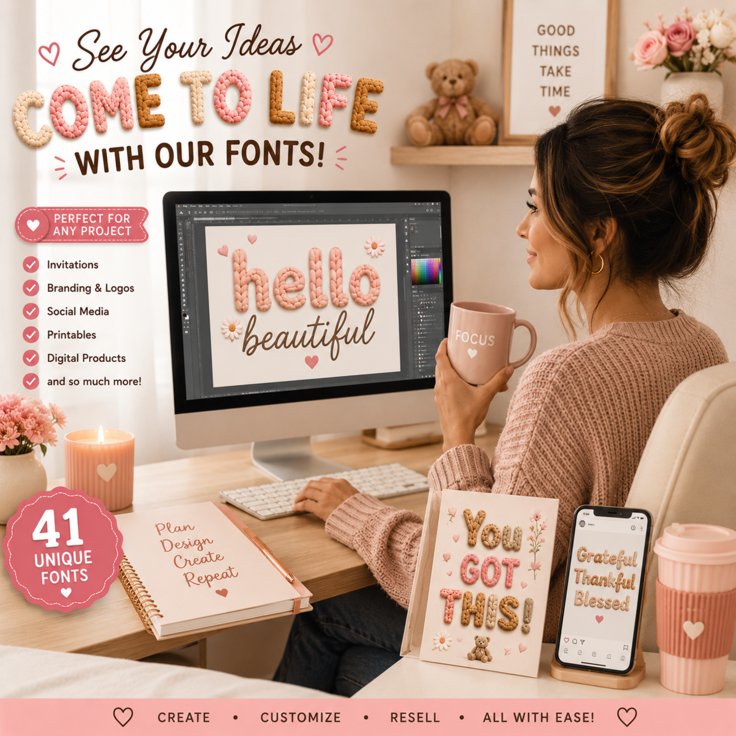 Canva Editable Alphabet Font Styles | 41 Styles, PLR, MRR (Digital Download)