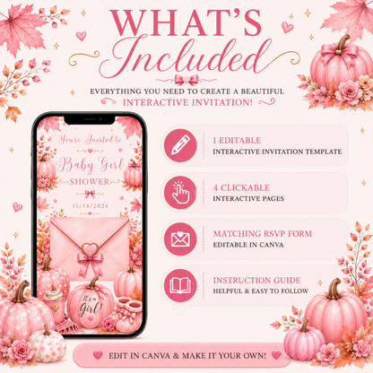 Pink Pumpkin Baby Shower Invitation | Interactive Canva Template