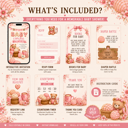 Baby Concha Baby Shower Invitation | Interactive Canva Template