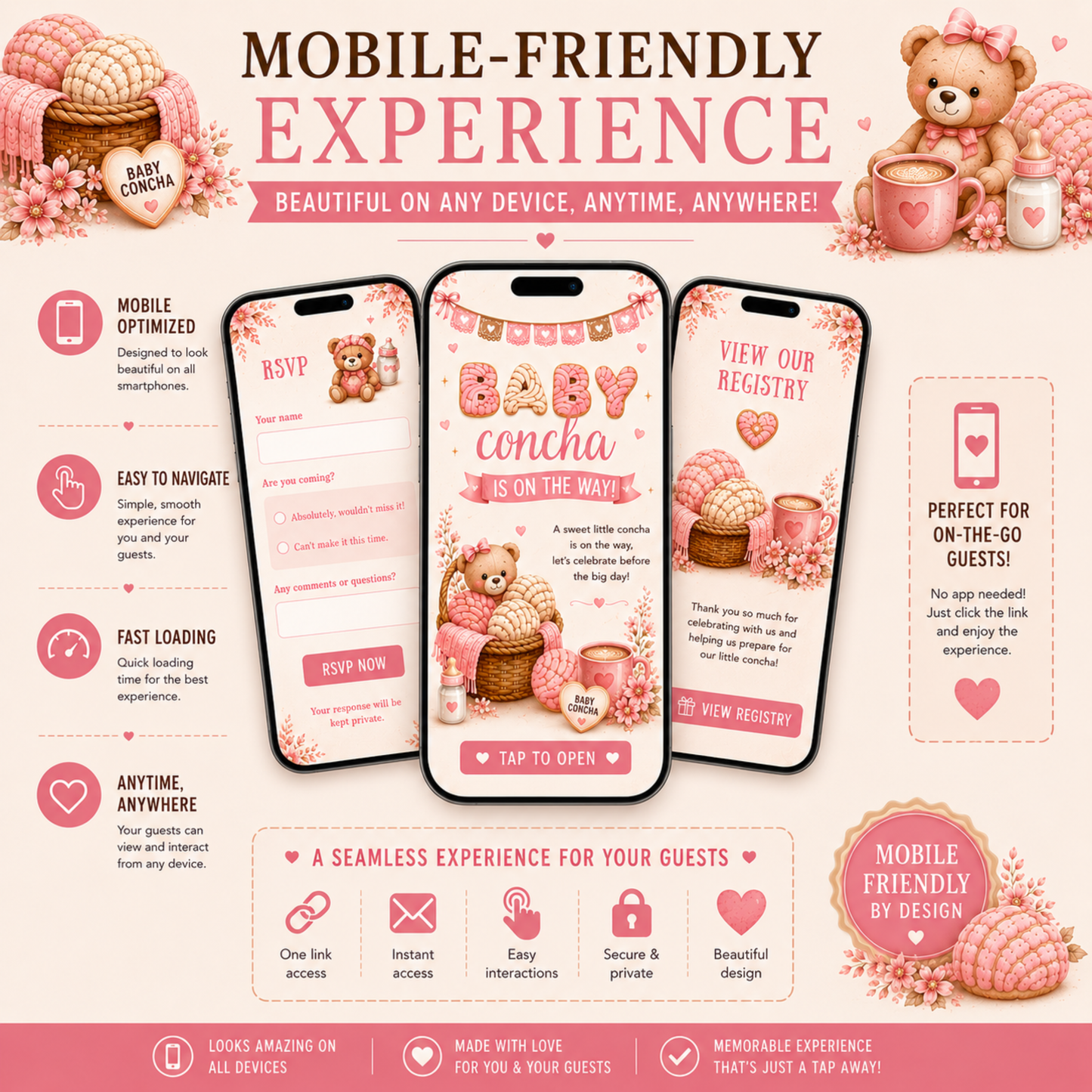 Interactive Baby Shower Invitation | Baby Concha Is on the Way | Editable Canva Template | Pink Fall Baby Shower Invite | PLR MRR Included