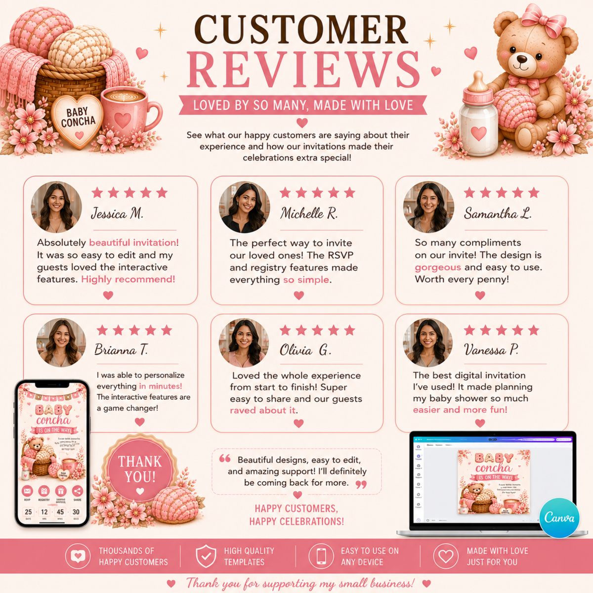 Interactive Baby Shower Invitation | Baby Concha Is on the Way | Editable Canva Template | Pink Fall Baby Shower Invite | PLR MRR Included