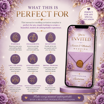 Lilac & Gold Wedding Invitation | Interactive Canva Website