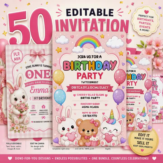 50 Editable Invitation Templates Bundle | PLR MRR Included