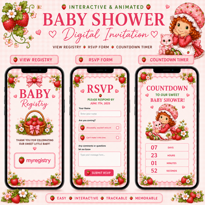 Strawberry Baby Shower Invitation | Editable Canva Template