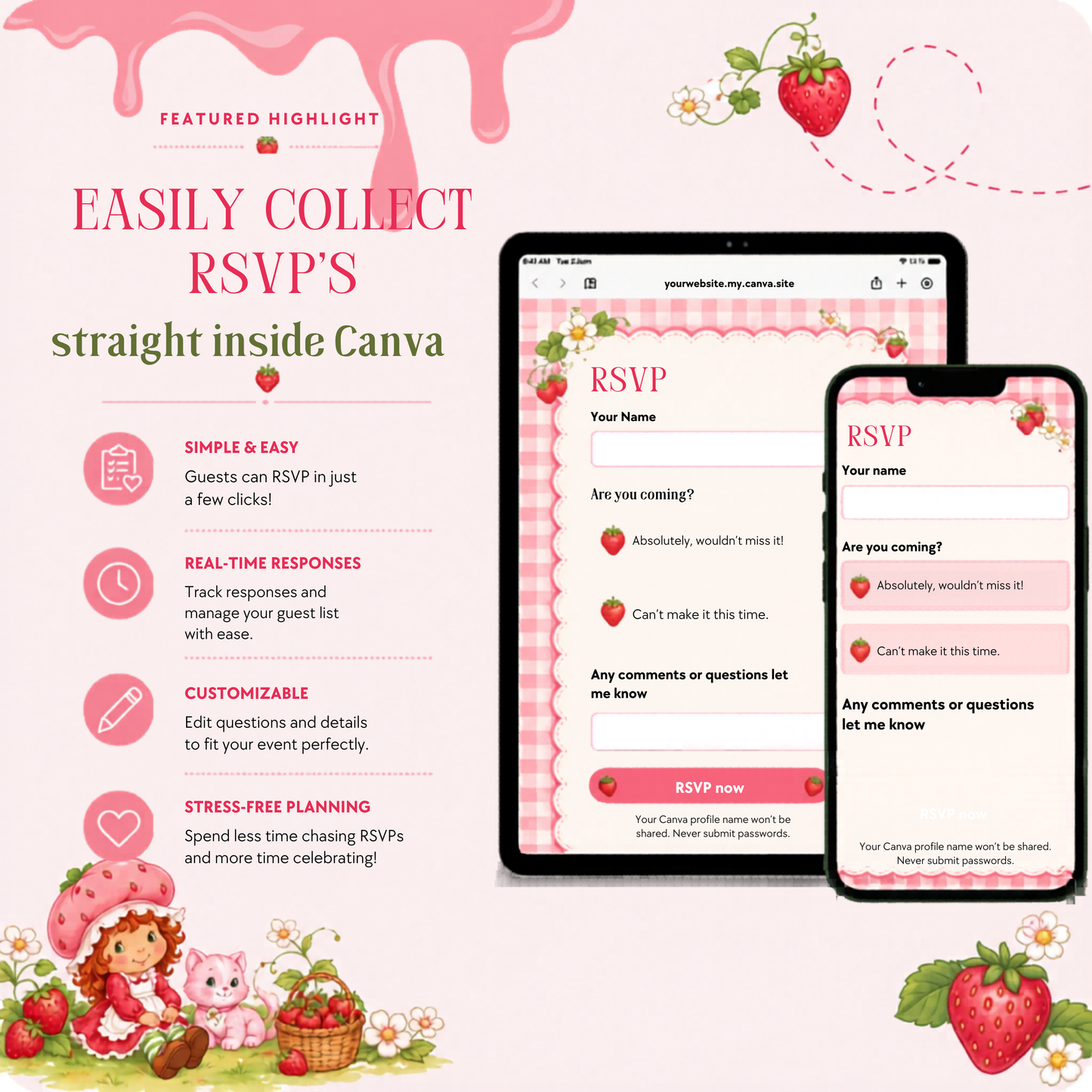 Strawberry Baby Shower Invitation | Editable Canva Template | PLR MRR Digital Download