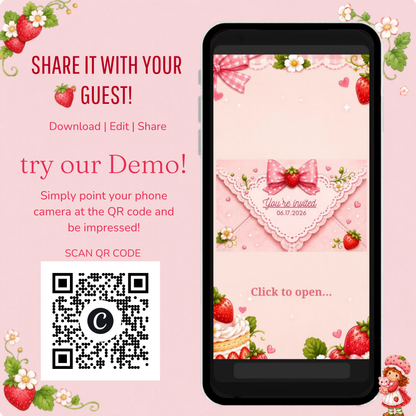 Strawberry Baby Shower Invitation | Editable Canva Template