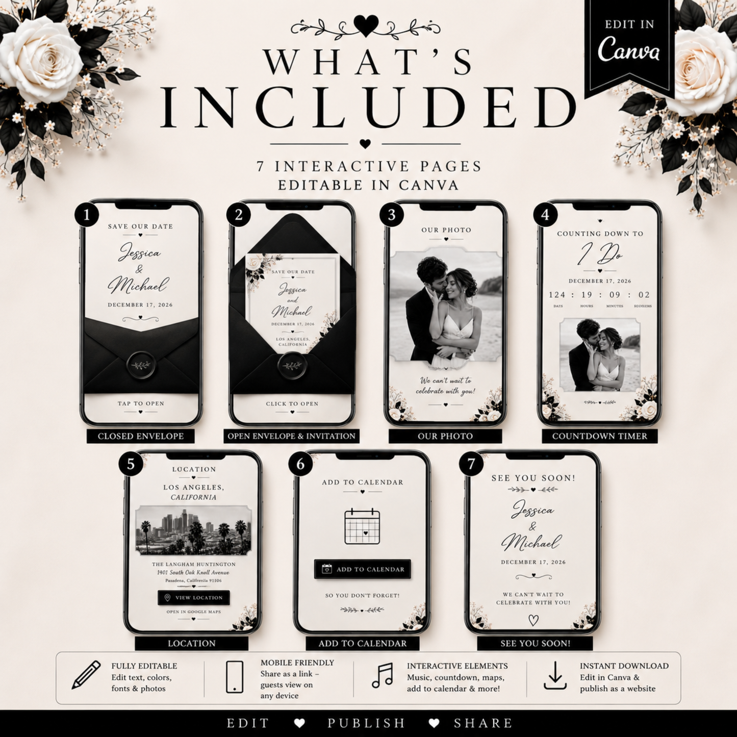 Save the Date Wedding Invitation, Interactive Canva Template, Digital Wedding Website, PLR MRR