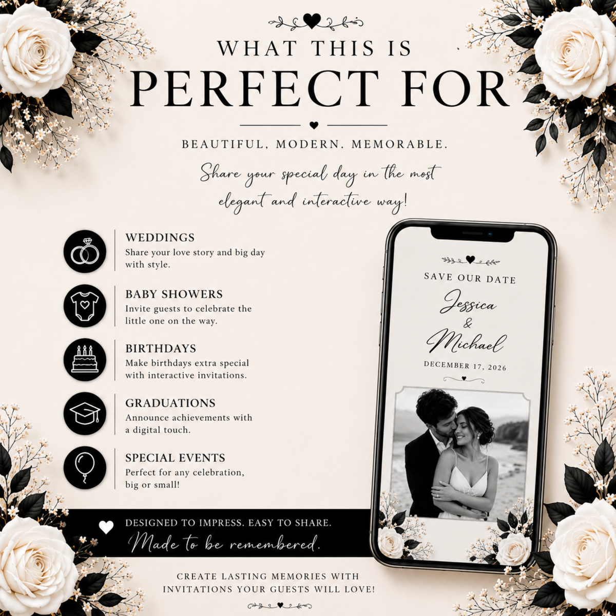 Save the Date Wedding Invitation, Interactive Canva Template, Digital Wedding Website, PLR MRR