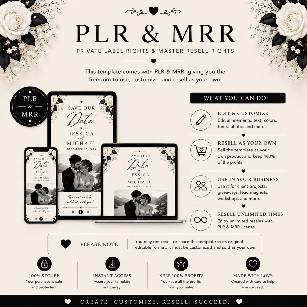 Save the Date Wedding Invitation, Interactive Canva Template, Digital Wedding Website, PLR MRR