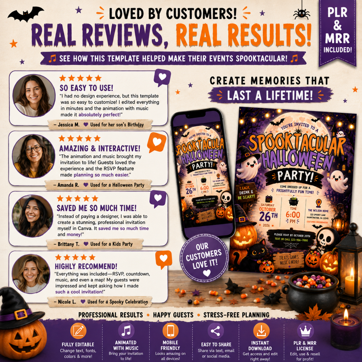 Spooktacular Halloween Invitation Template | Animated with Music | Editable Canva Invite | 5x7 | PLR & MRR Included