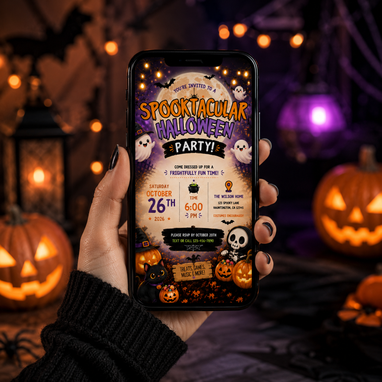 Spooktacular Halloween Invitation Template | Animated with Music | Editable Canva Invite | 5x7 | PLR & MRR Included