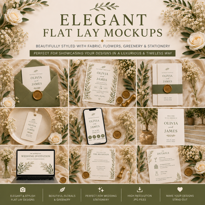 20 Wedding Invitation Mockups | PLR MRR | Elegant Botanical Mockup Bundle
