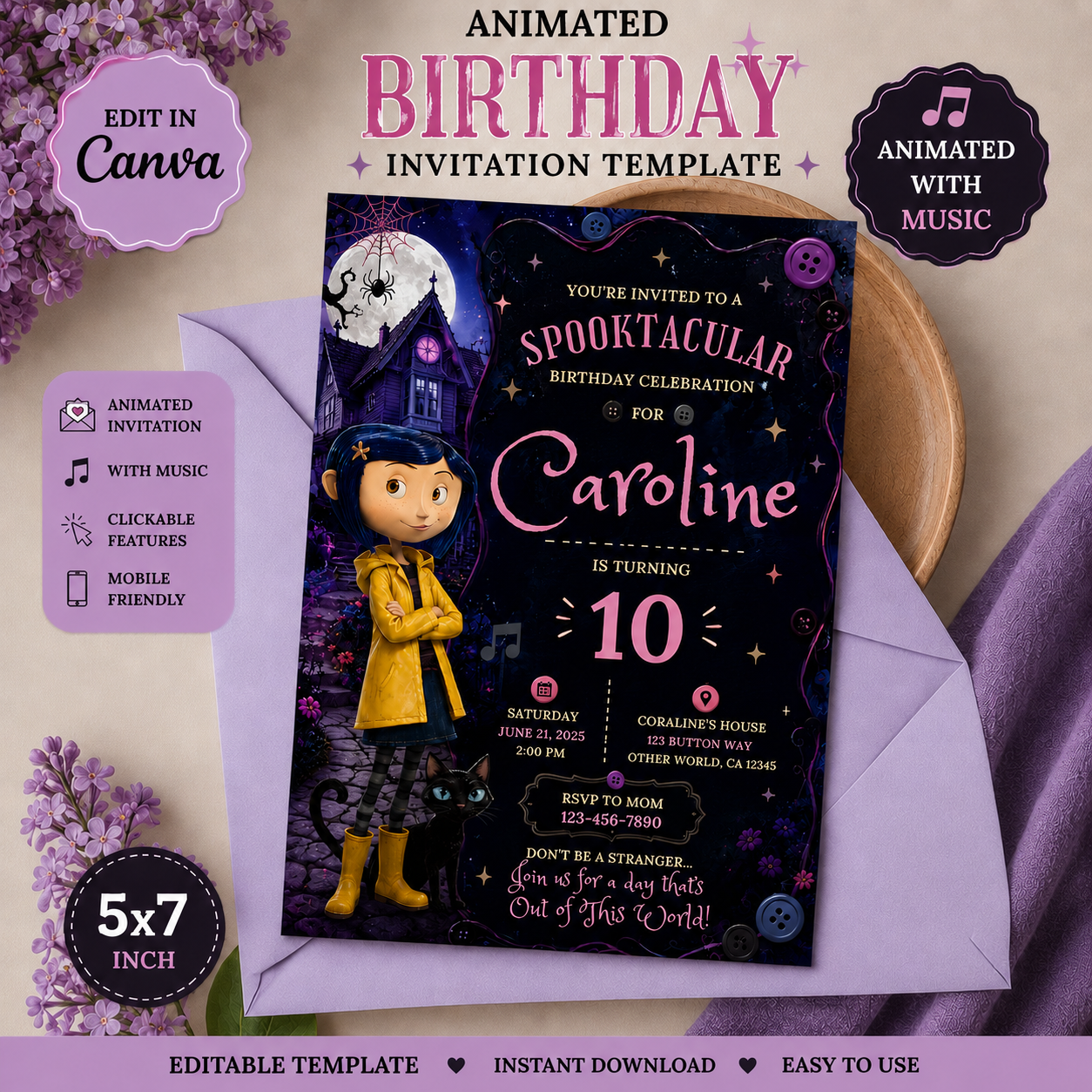 Spooky Birthday Invitation | Animated Halloween Canva Invite (Digital Download)
