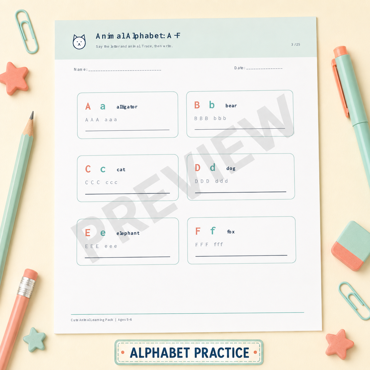 Cute Animal Learning Pack for Ages 5–6
