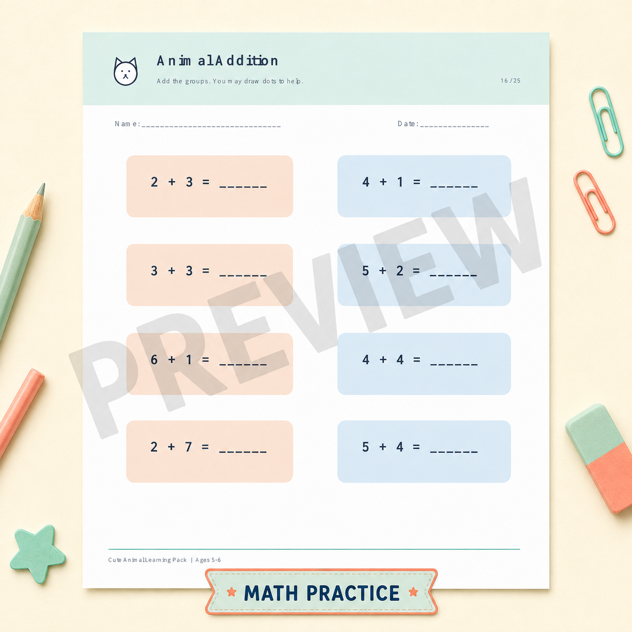 Cute Animal Learning Pack for Ages 5–6