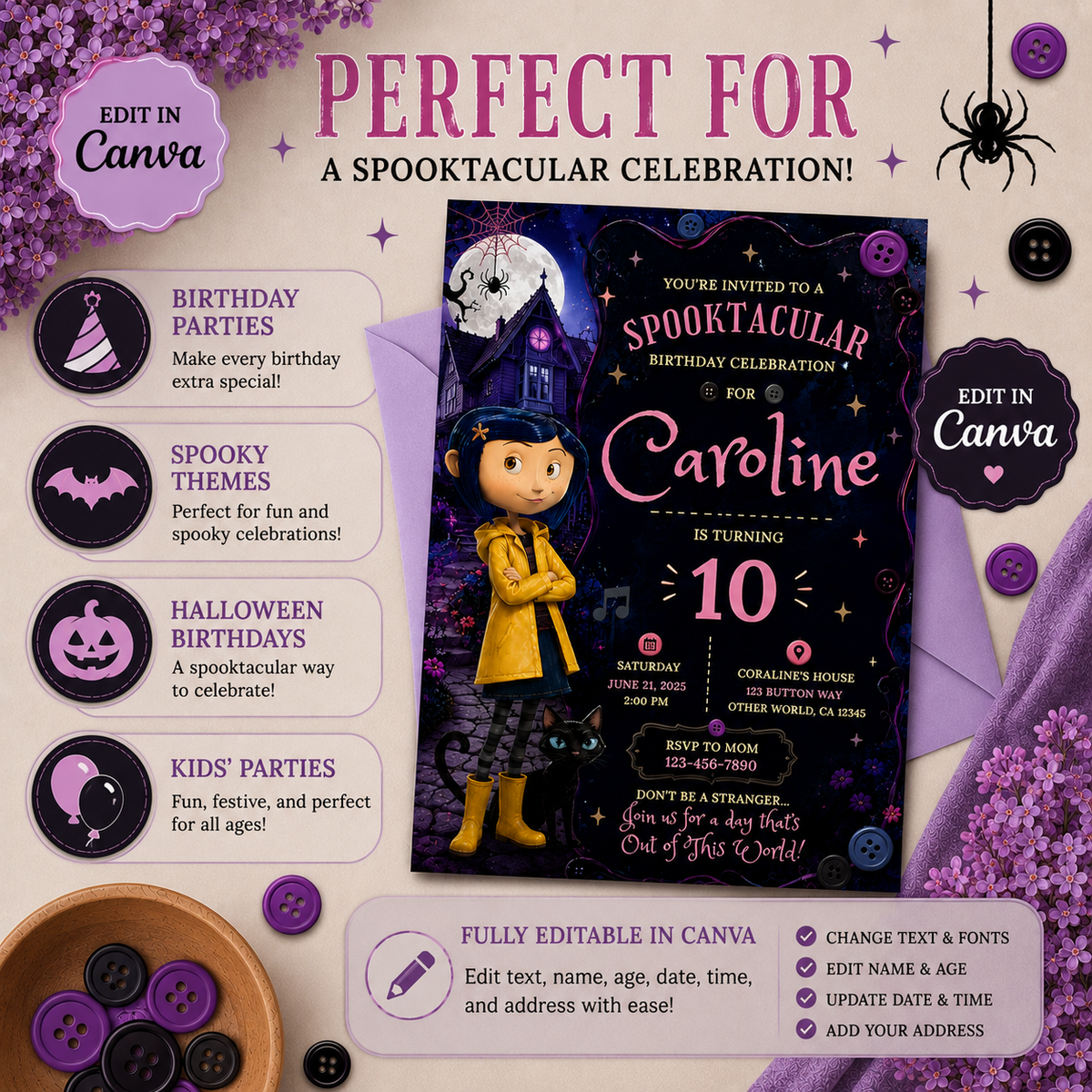 Spooky Birthday Invitation | Animated Halloween Canva Invite (Digital Download)