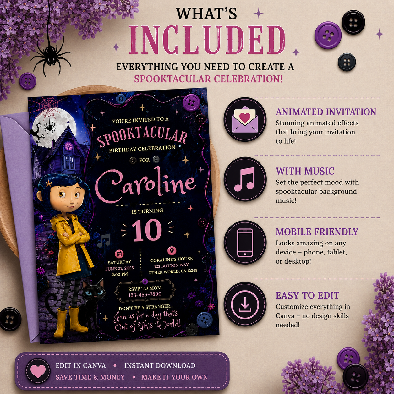 Spooky Birthday Invitation | Animated Halloween Canva Invite (Digital Download)