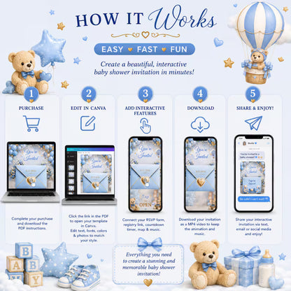 Baby Boy Shower Invitation | Interactive Canva Template with Music