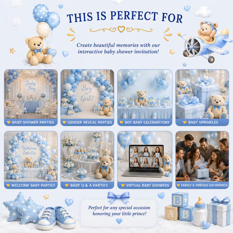 Interactive Baby Boy Shower Invitation | Editable Canva Template with Music | PLR MRR