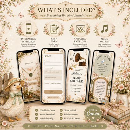 Vintage Floral Baby Shower Invitation | Interactive Canva Website
