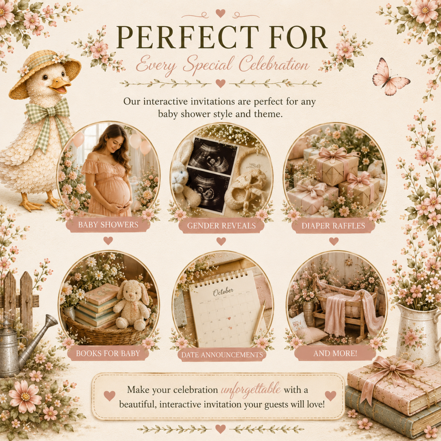 Interactive Baby Shower Invitation Template | Editable Canva Website | RSVP, Music & Animated Envelope | PLR MRR