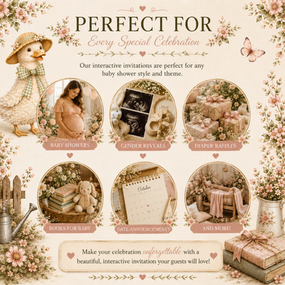 Vintage Floral Baby Shower Invitation | Interactive Canva Website