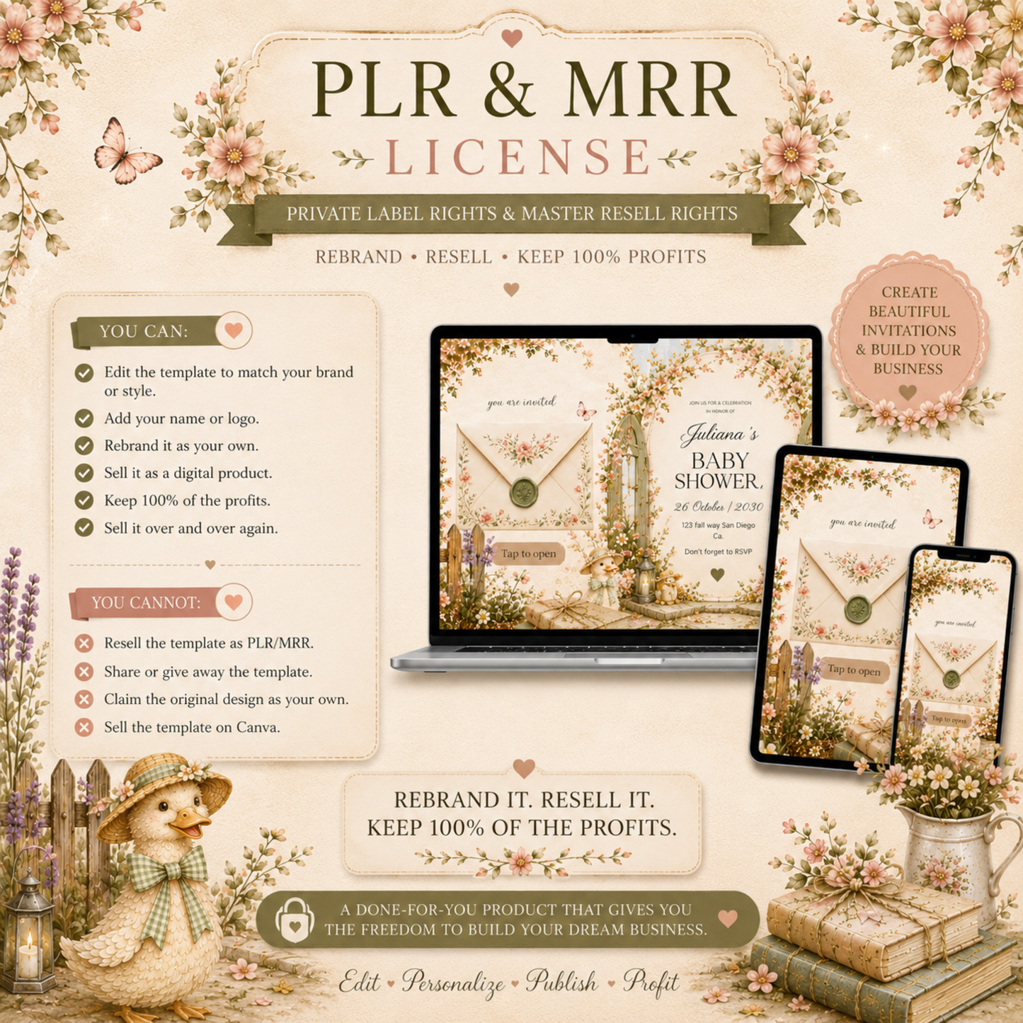 Interactive Baby Shower Invitation Template | Editable Canva Website | RSVP, Music & Animated Envelope | PLR MRR