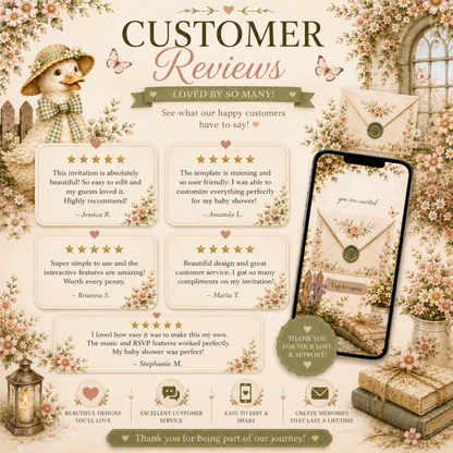 Vintage Floral Baby Shower Invitation | Interactive Canva Website