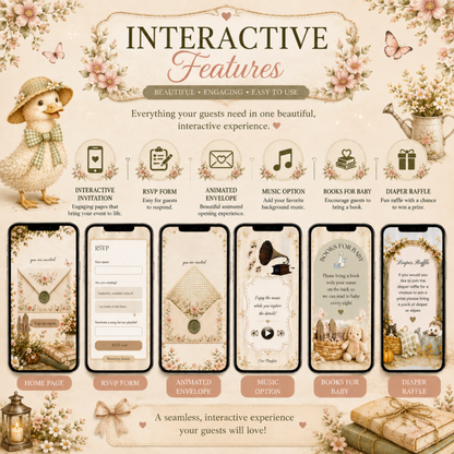 Vintage Floral Baby Shower Invitation | Interactive Canva Website