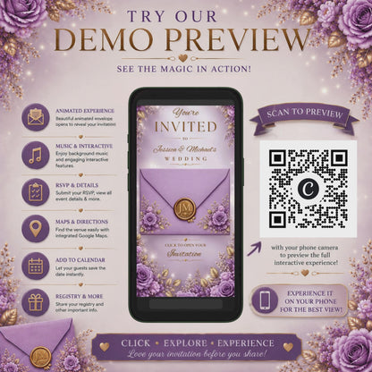 Lilac & Gold Wedding Invitation | Interactive Canva Website