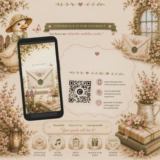 Interactive Baby Shower Invitation Template | Editable Canva Website | RSVP, Music & Animated Envelope | PLR MRR