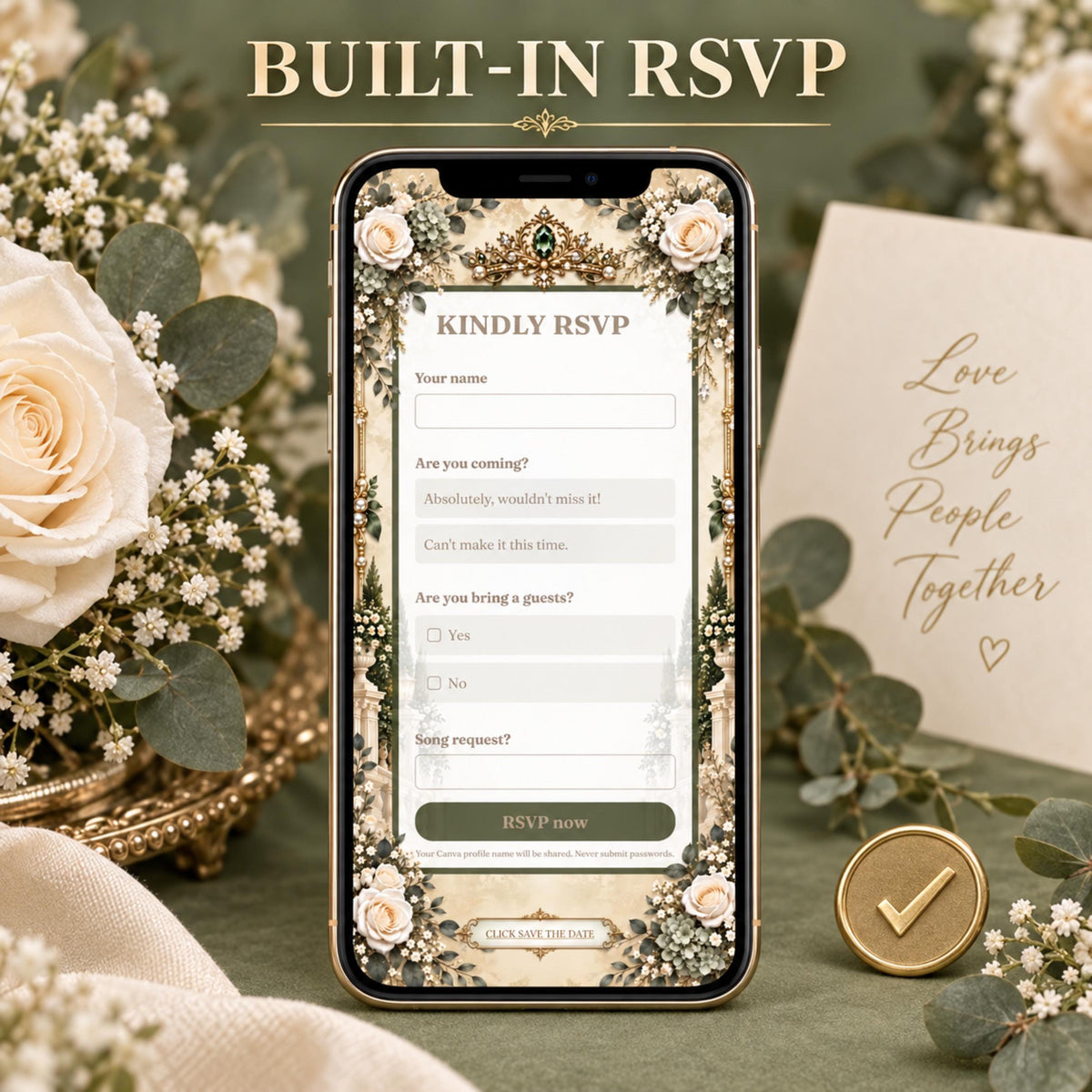 Sage green and gold bilingual quinceañera Canva invitation — image 10