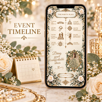 Sage green and gold bilingual quinceañera Canva invitation — image 7