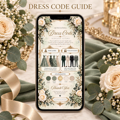 Sage green and gold bilingual quinceañera Canva invitation — image 8